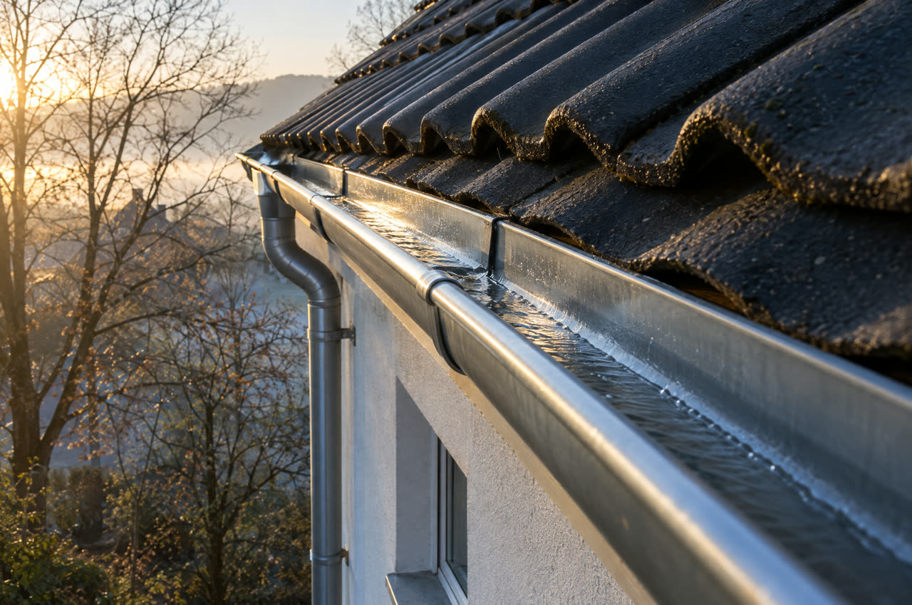 Saubere Dachrinne an einem Wohnhaus