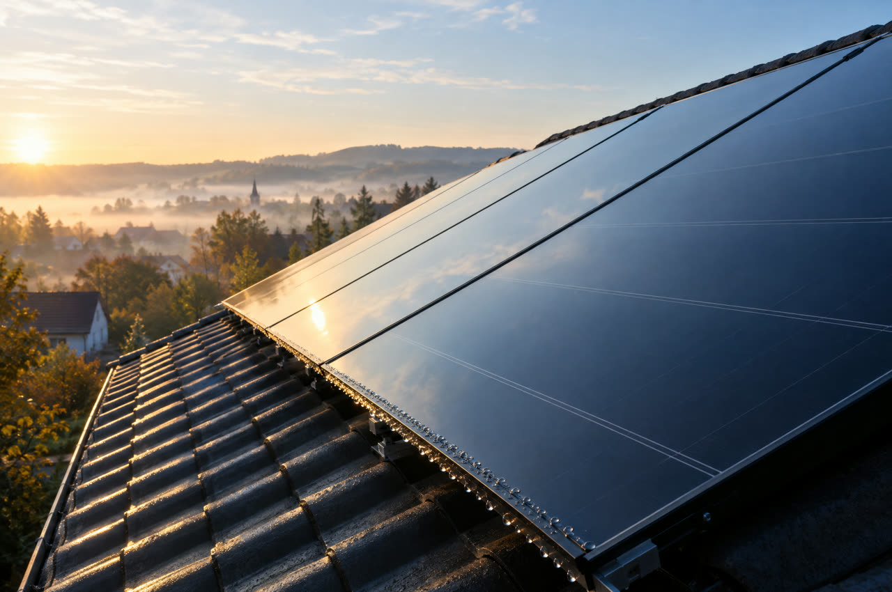 Saubere Solarmodule auf einem Dach